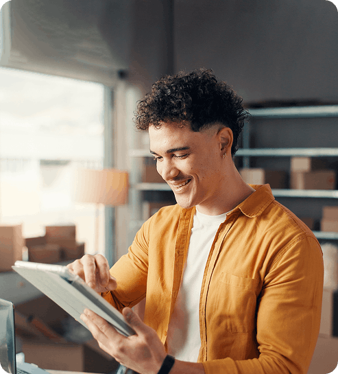 Business owner reviewing documents